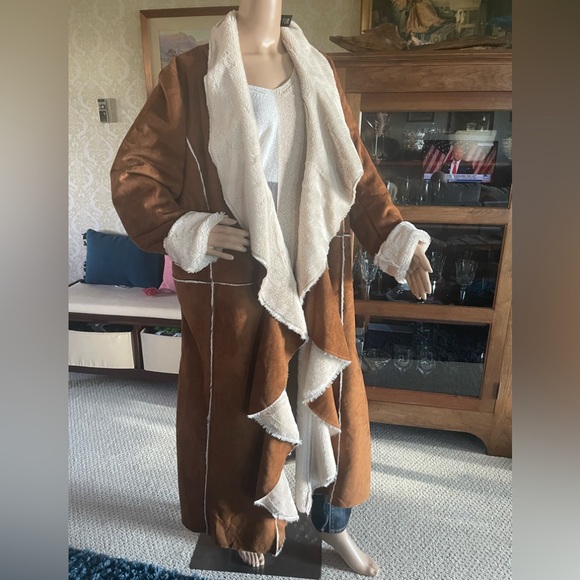 Faux suede shearling long coat - Picture 1 of 13